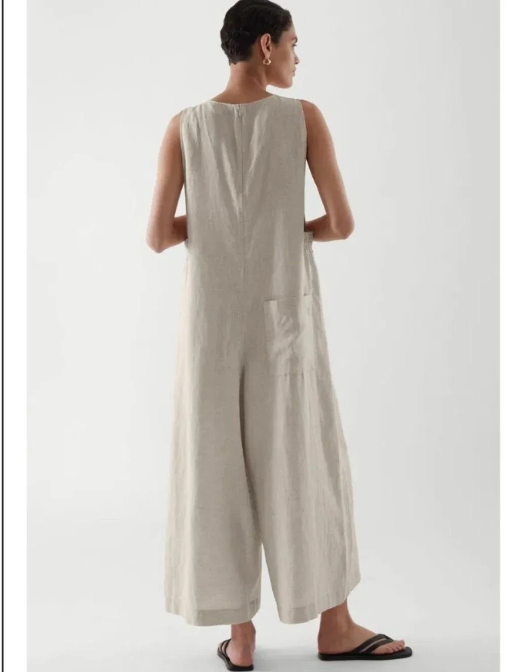 COS 100% Linen Sleeveless Wide-Leg Oversized Jumpsuit in Natural Size XS